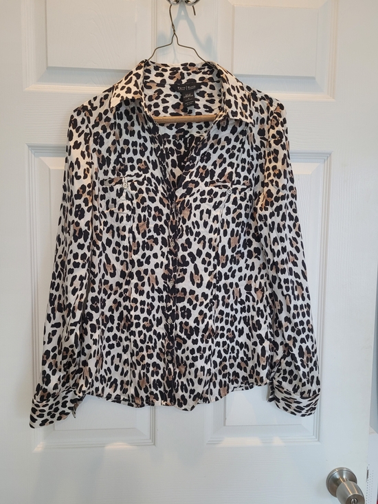 White House Black Market Tops - WHBM Silk Stretch Leopard Print Blouse - Black & Taupe
